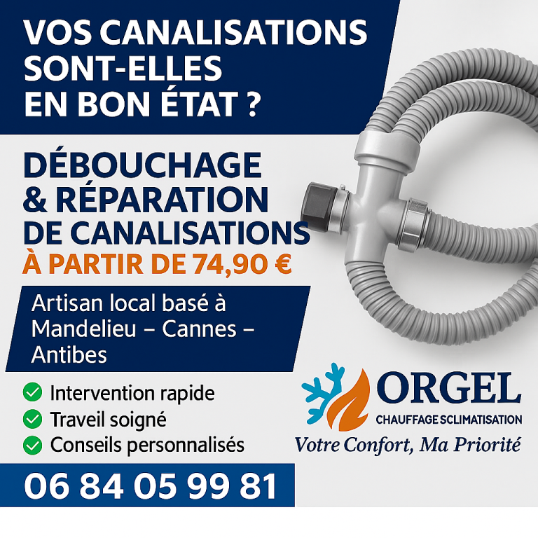 Publicité Débouchage & Réparation Canalisations avec Orgel Climatisation Chauffage